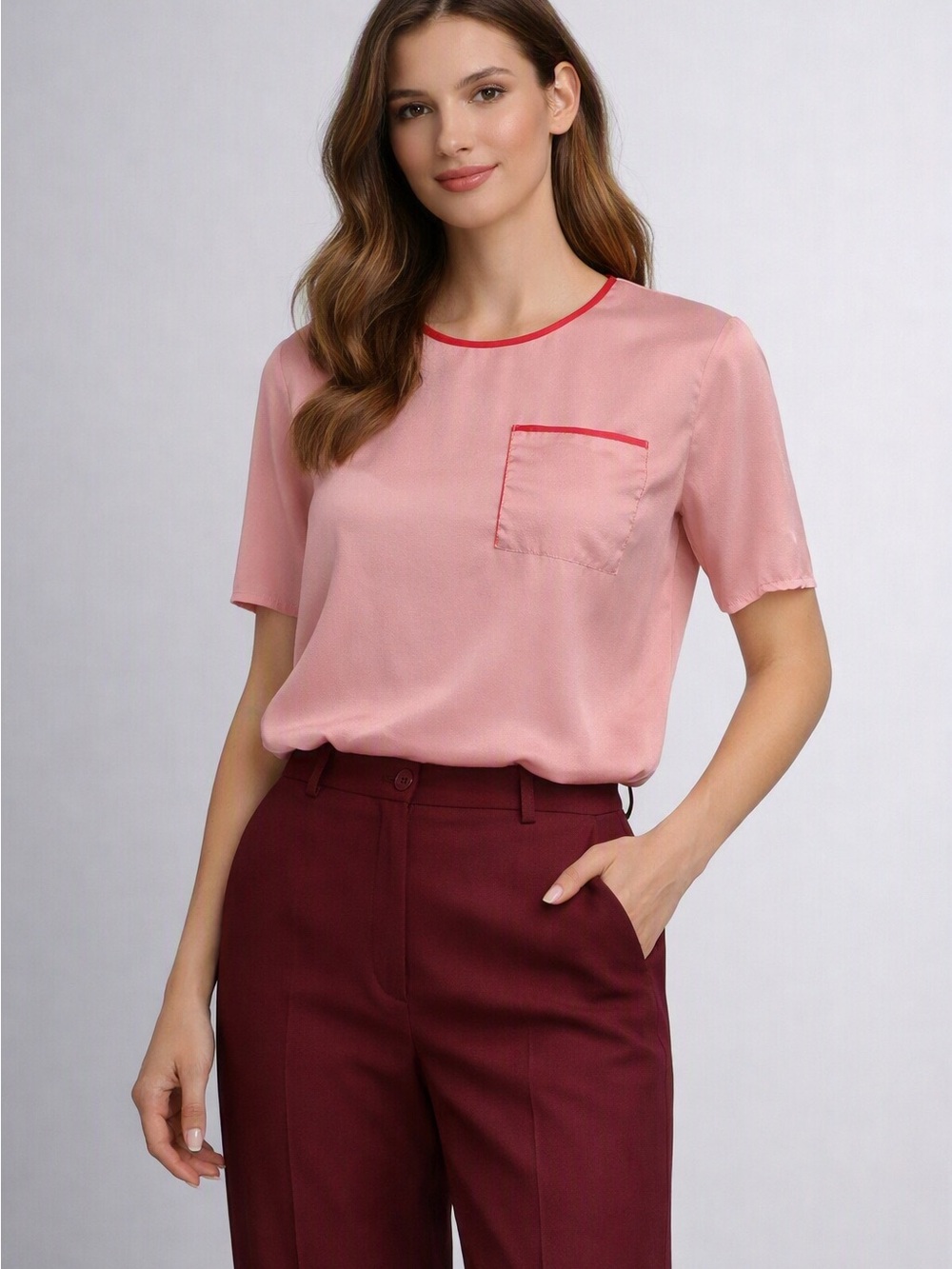 Joe Fresh Blush Pink Short Sleeve Pocket Top silk, preppy, trendy, effortless